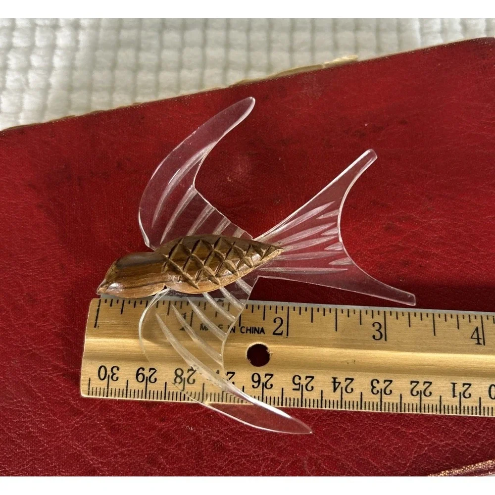 Vintage Lucite and Wood Early Bird Brooch